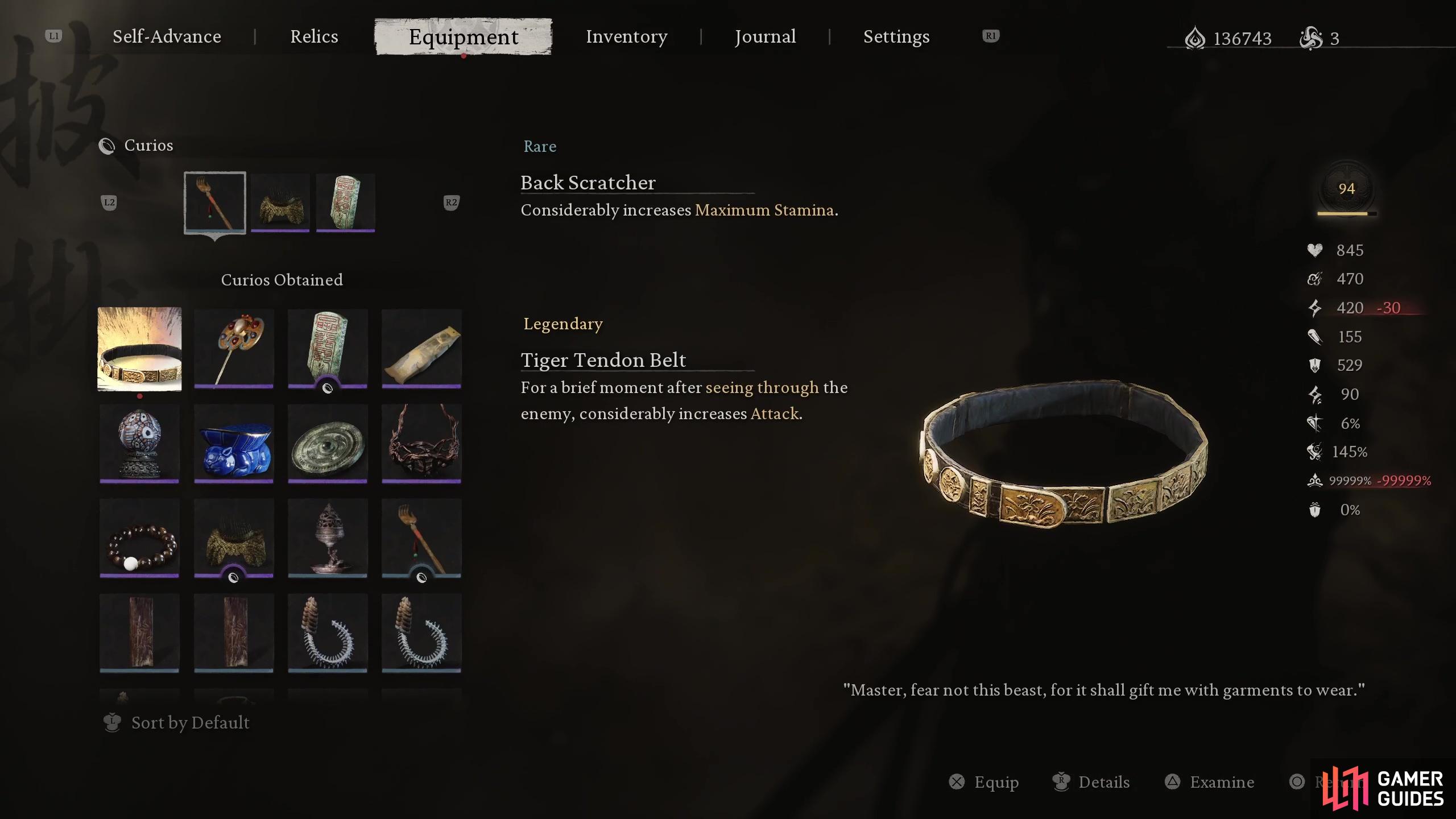 The Tiger Tendon Belt is one of the few legendary curios in the game.