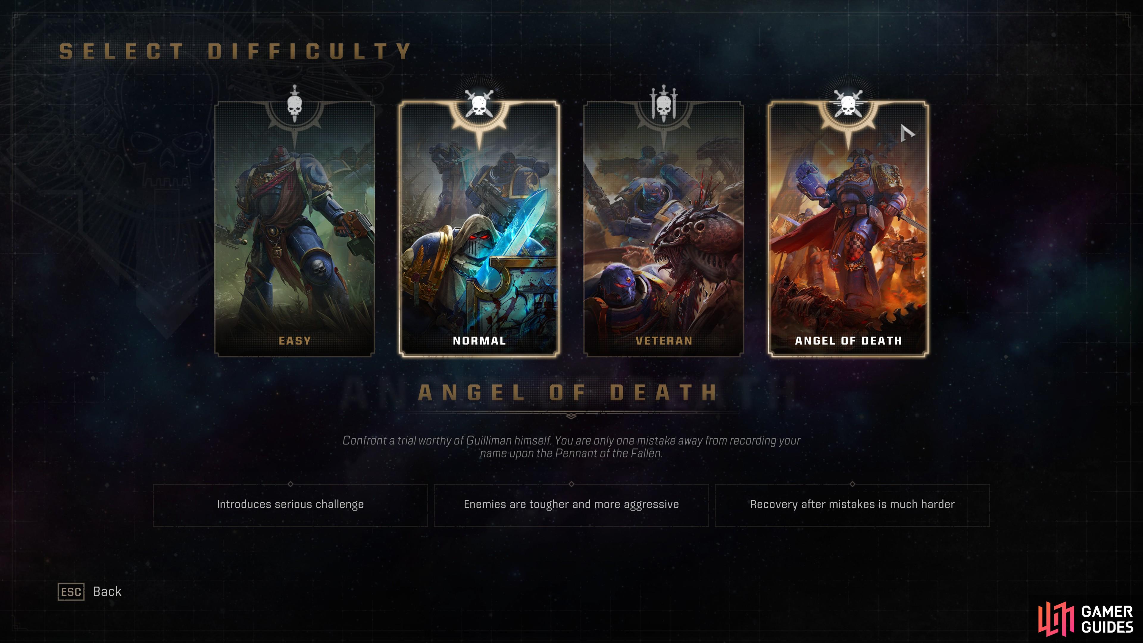 Angel of Death difficulty is largely the same as Veteran difficulty, save with more aggressive enemies and the accumulation of a Mortal Wound after one incapacitation.