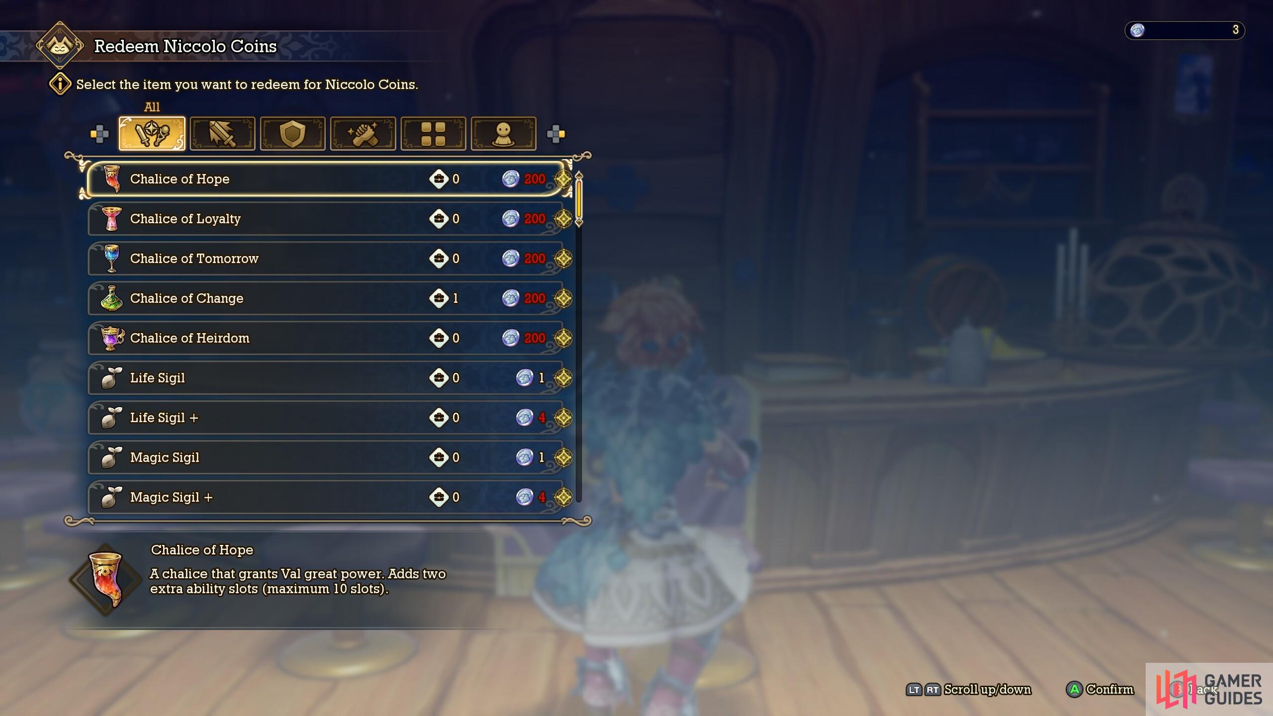 The final Chalice for each character can be gotten from Niccolo’s Emporium after finishing the main story.