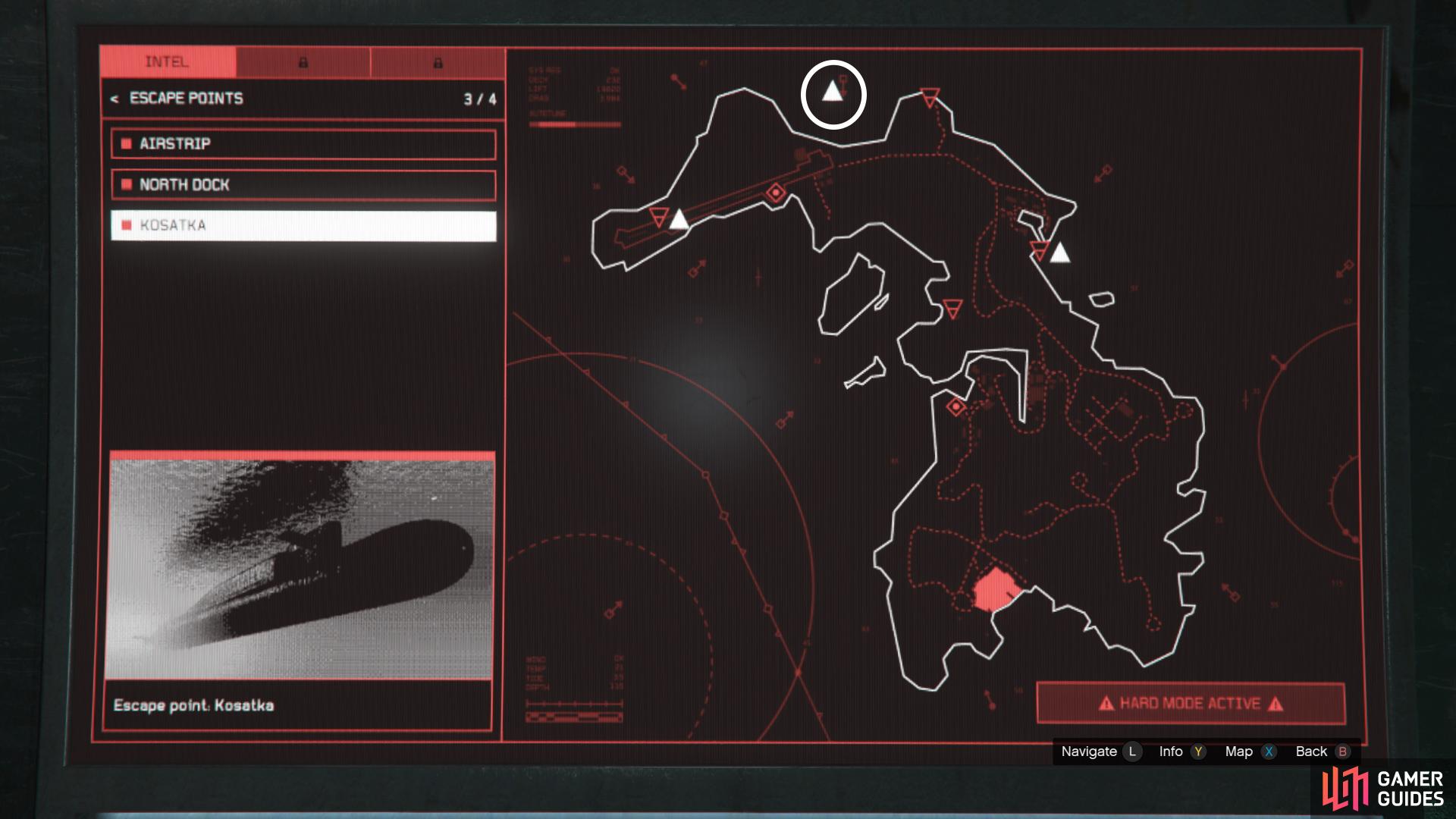 Kosatka Escape Point Location. 