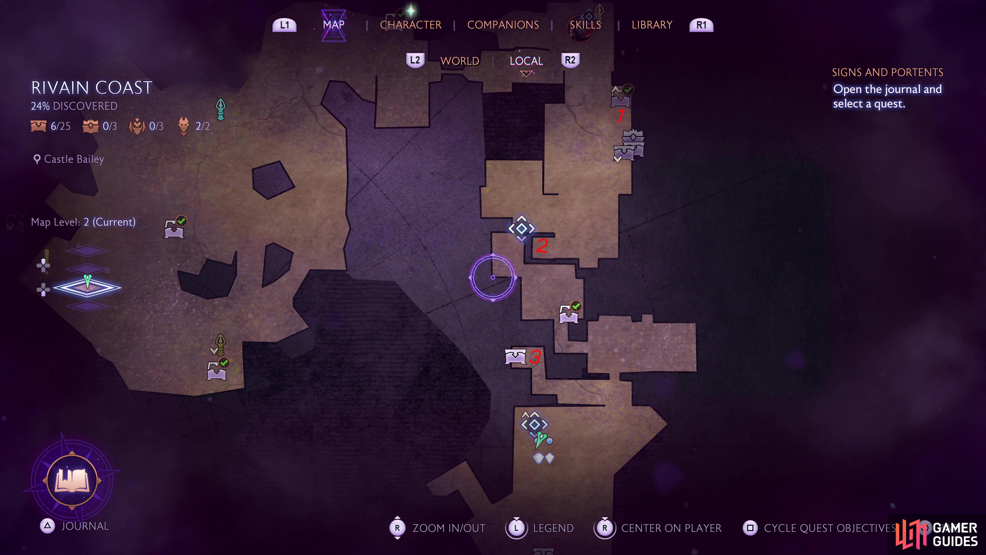 This map shows the location of the three locks for The Warden Vault.