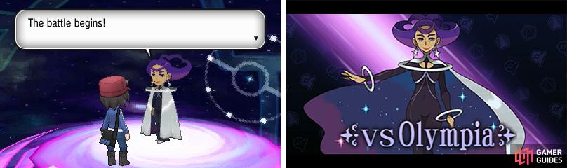 Olympia has a combination of Psychic, Flying and Water-type Pokémon.