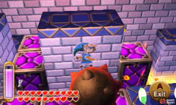 The purple platforms will appear as you’re near them, so the trick is to memorize what makes them appear (and dissapear) so you can roll each spiked ball to the other end of the room (the second one on the right of the room requires you to merge with the walls in your way as the ball runs down to your left - see screenshot above).