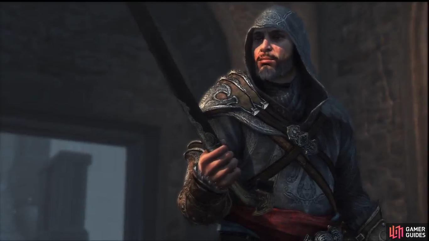Ezio admires his newest blade.