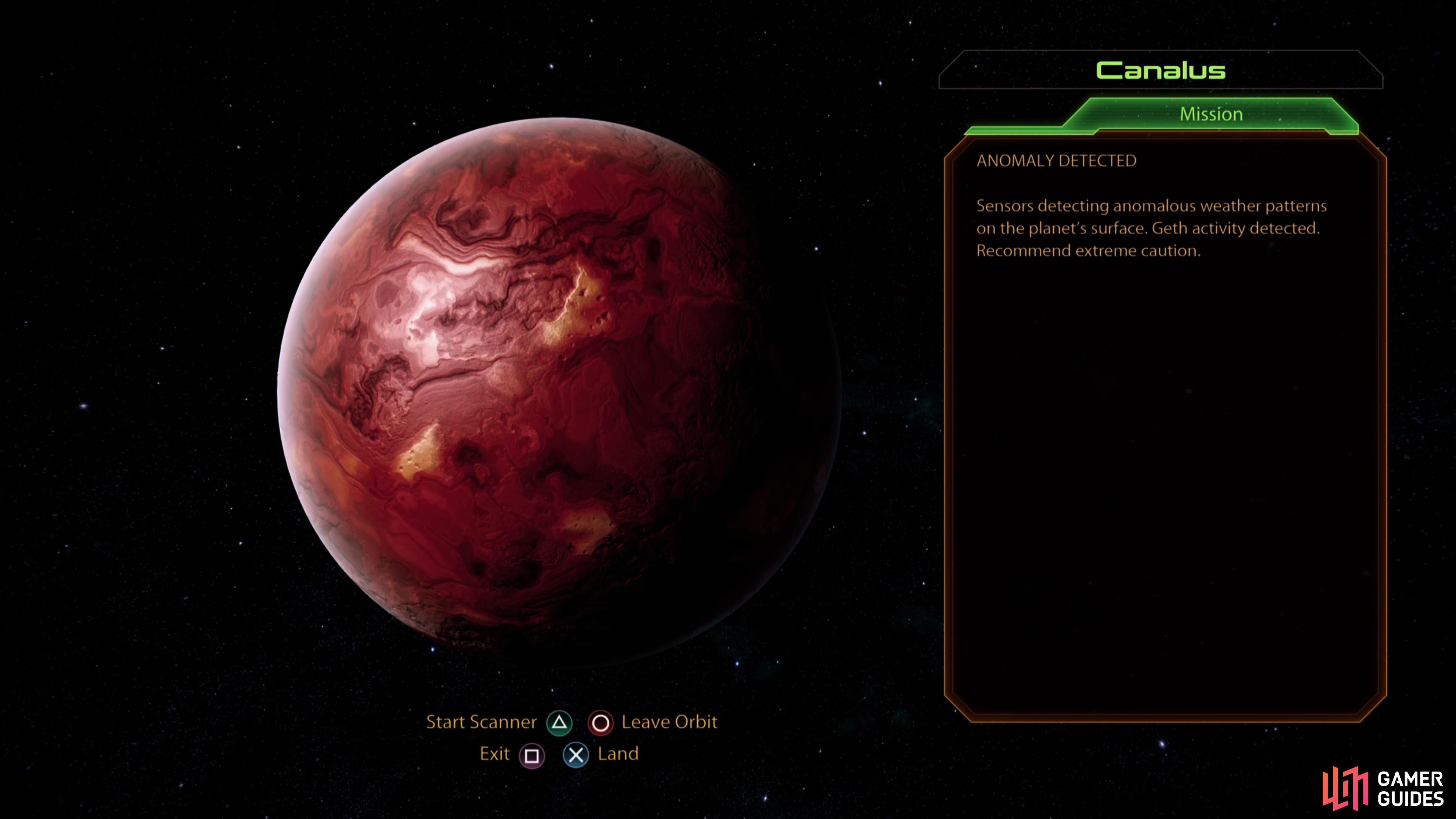 The assignment “Anomalous Weather Detected” takes place on Canalus.