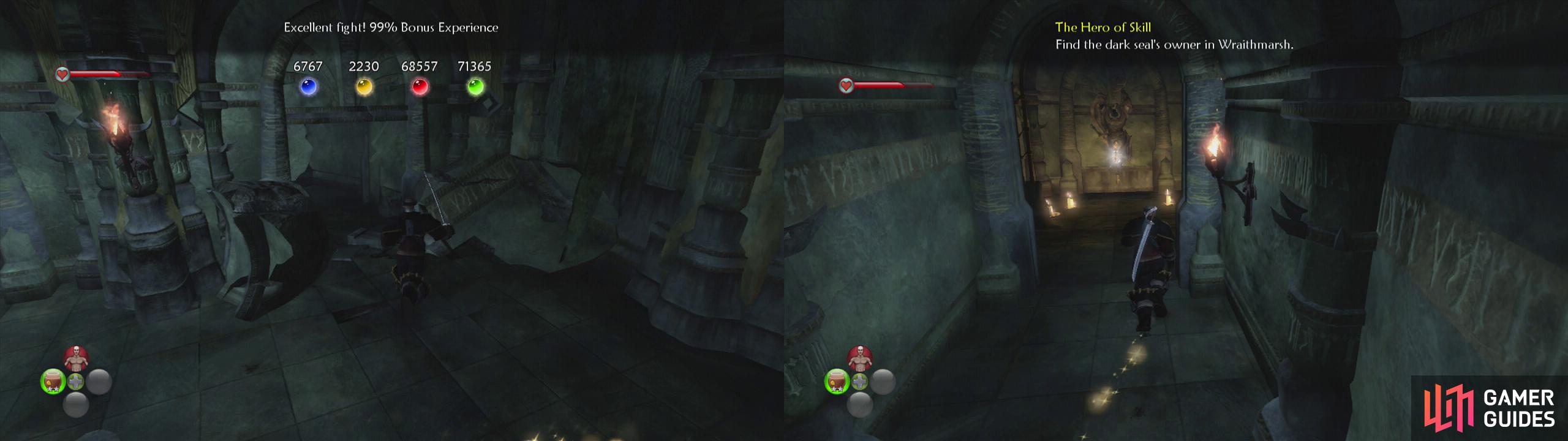 After clearing the room, destroy the weak wall and grab the silver key from inside (right).