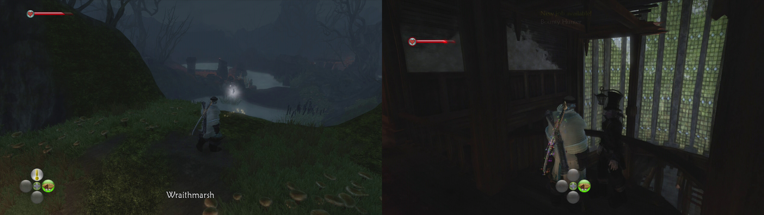 Exit to Wraithmarsh to find a key (left). Return to the gravekeeper to hand in the body part (right).