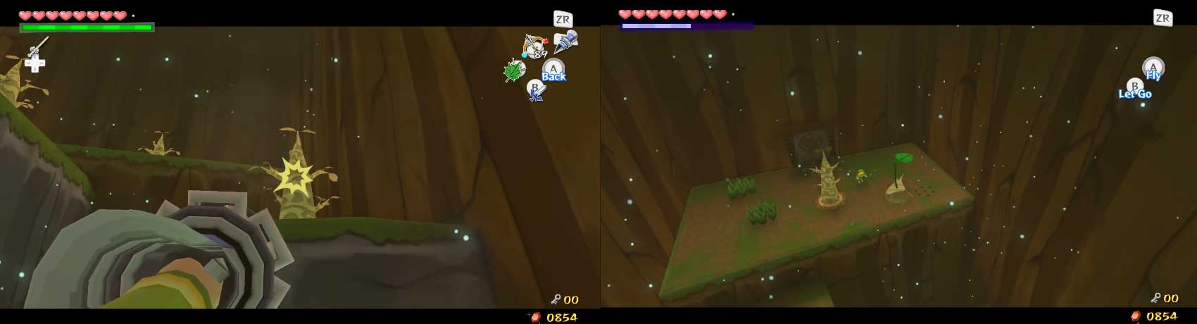 Make Link Hookshot up to that tree, and defeat any Blue Bubbles you can. Then fly Makar to the next ledge and repeat this until you get to the highest ledge. There, pick Makar up and go through the door.