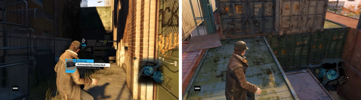 Make sure to get the second Engineers audio log (left) and then climb the crates (right).