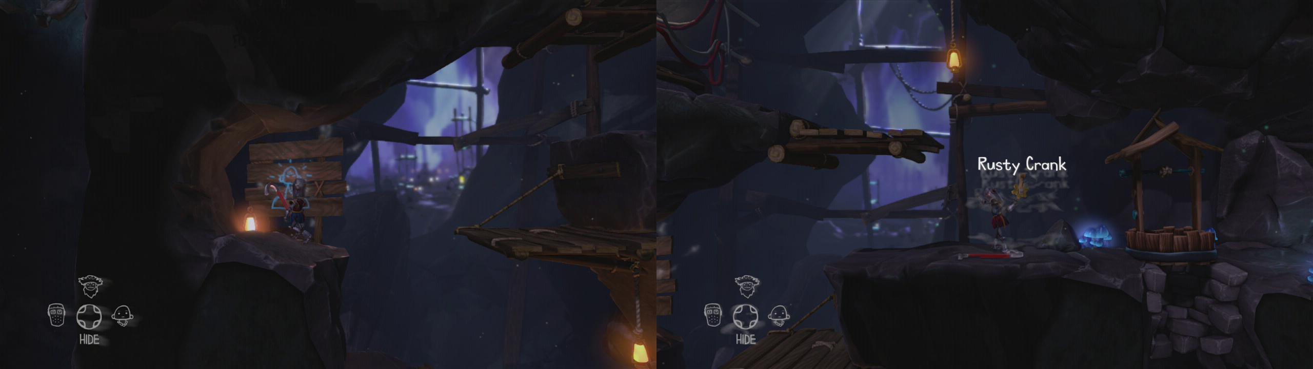 Grab the Cave painting (left) on the way to a second well we can use the crowbar on for a rusty crank (right).