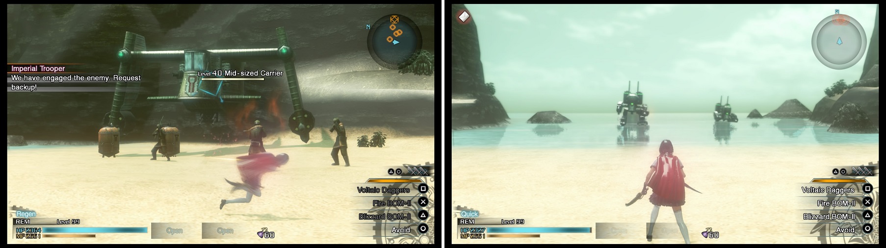 If you want to S-Rank this mission, you’ll need to destroy the Carrier (left) and harvest its Phantoma. The enemies coming out of the water are just normal Colossi, despite having a different name (right).