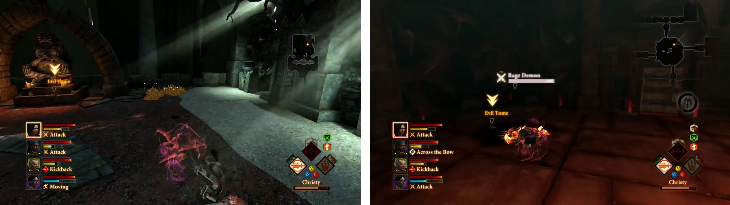 The evil tomes in The Wounded Coast (left) and Sundermount (right).