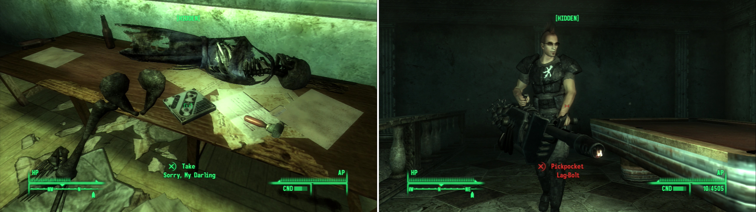 Pick up the note “Sorry, My Darlin” (left) then head to the La Maison Beauregard Lobby to find Lag-Bolt (right).