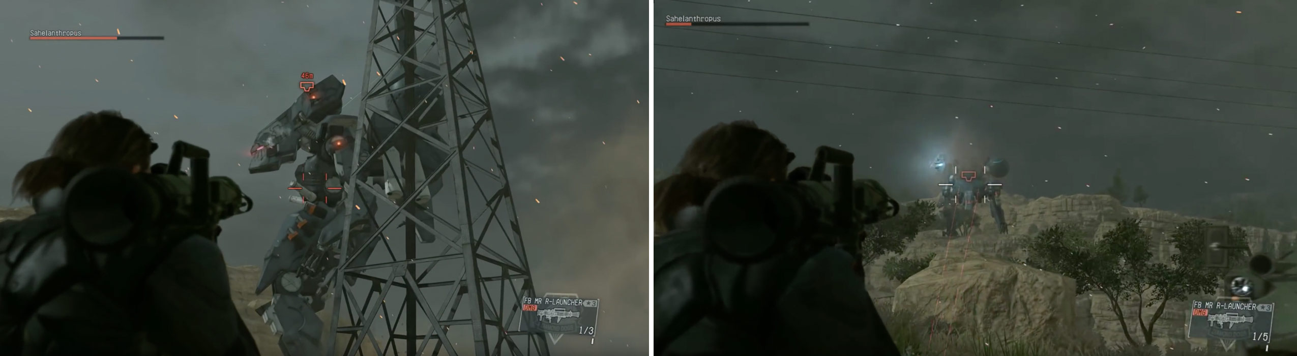 Target the midsection (left) As it gets low on health Salelanthropus will charge a devastating laser attack (right). Seek cover immediately.