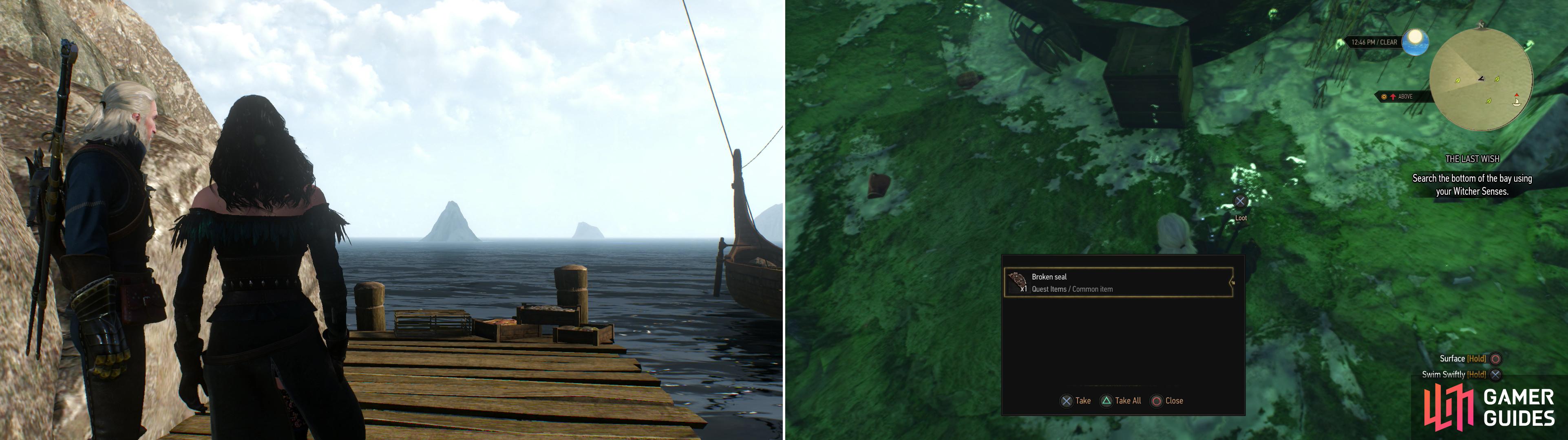 Yennefer’s continuing fascination will see you two search the sea for clues that might lead her to an elusive and powerful Djinn (left). Of course, it’ll be Geralt who actually has to get wet (right).