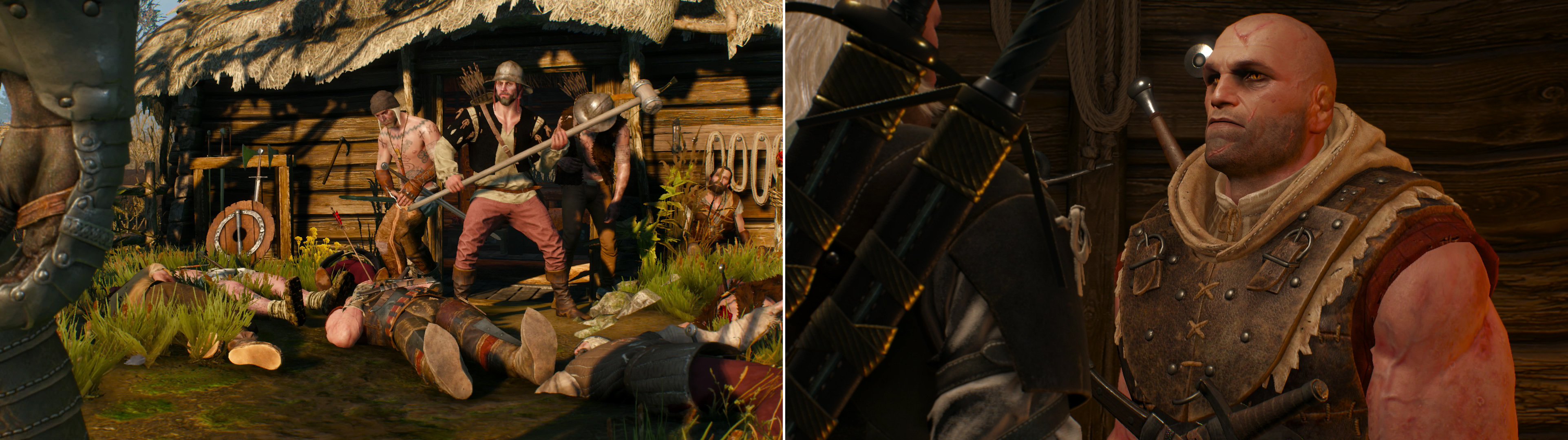 Letho’s confrontation with his hunters doesn’t seem to go well for the Witcher (left). If you avoid conflict as Letho directed, you’ll be able to ask him to lay low at Kaer Morhen (right).