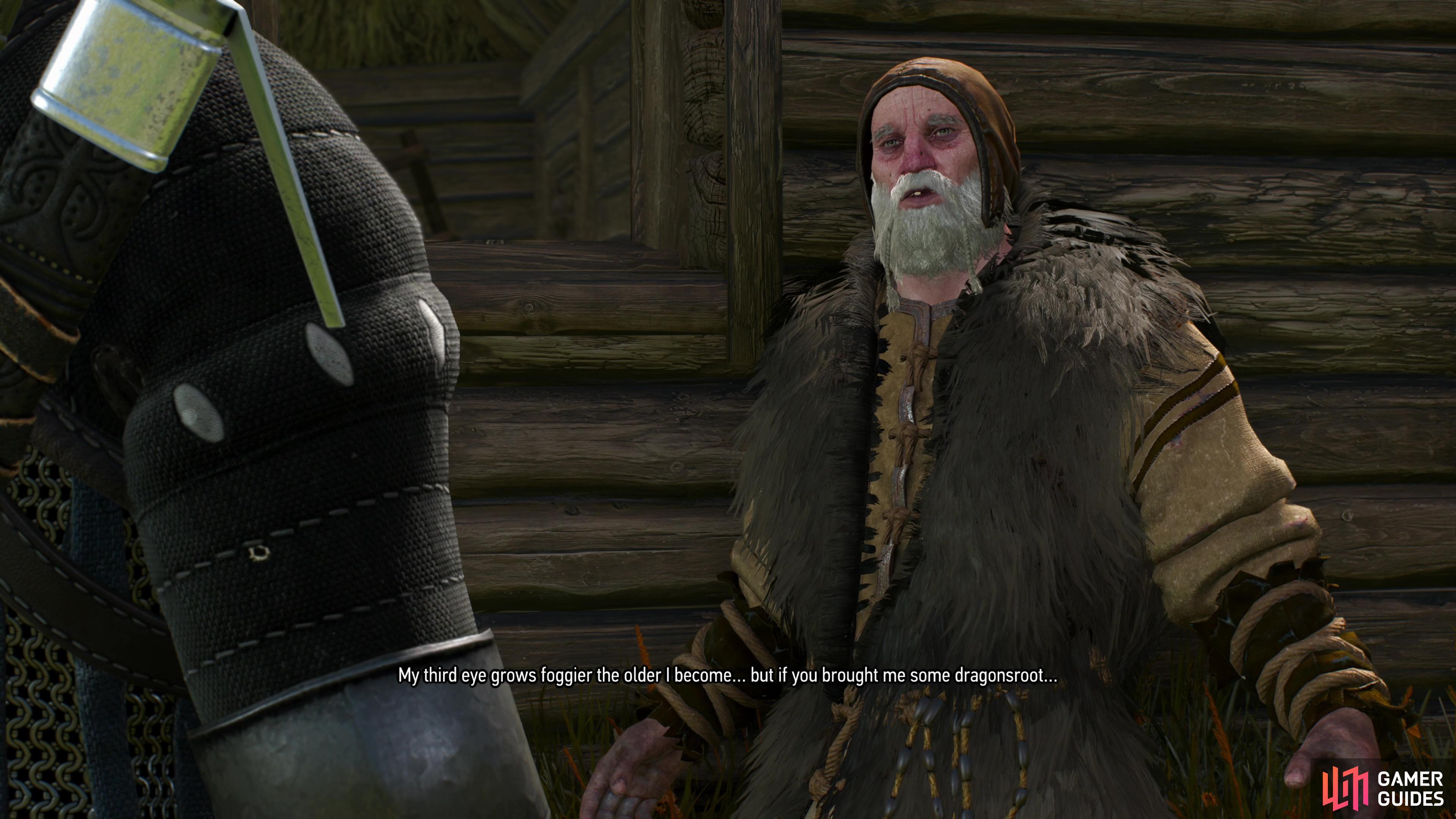 Give the Old Sage in Benek some food to get a reading, and when Geralt isn’t impressed he’ll be tasked with fetching some Dragonsroot.