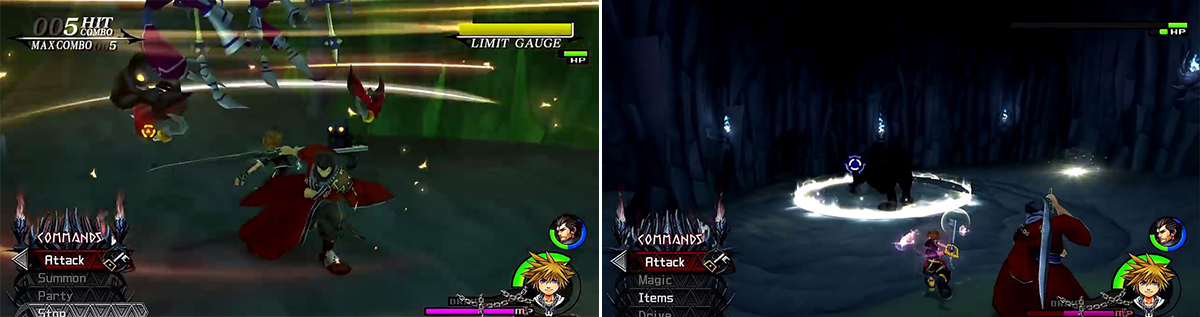 Bushido is a strong Limit (left). Cerberus (right) does a stomp attack so keep your distance if he jumps.