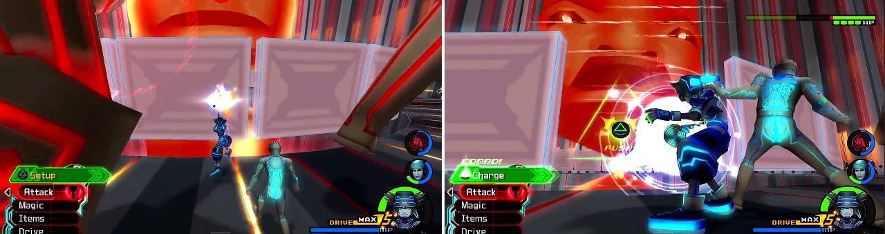 Destroy the wall to the core (left) so you can then use Delete (right) and do damage to the main program.