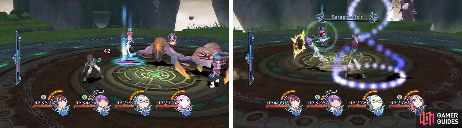 This version of the Little Queen is a caster (left) and you’ll need to be aggressive until she is so low in health that she begins to use normal attacks (right).