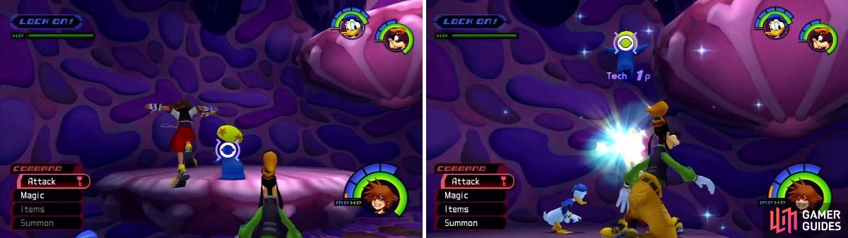 This is a Rare Truffle spotted in Monstro (left). Hit it in the air multiple times to get tech points (right).