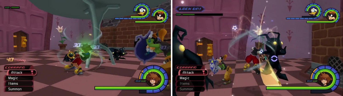 The Bizarre Room is littered with Shadows (left). Defeat enough of them and the Gigas Shadows appear (right).
