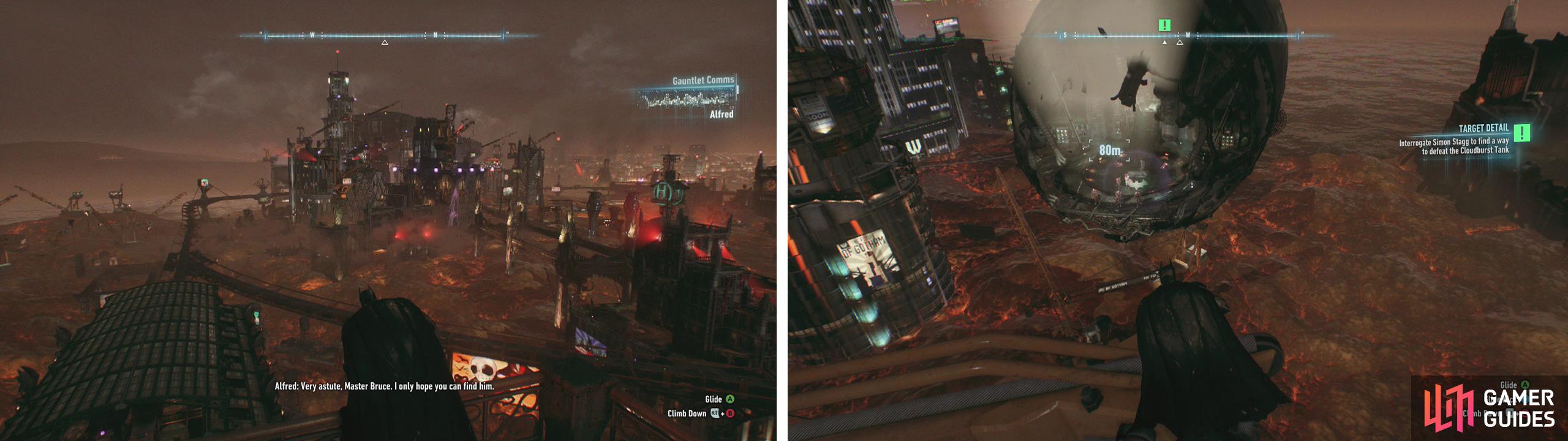 The city will now be shrouded in gas (left). Fly over to Founders’ Island and the air ships (right).