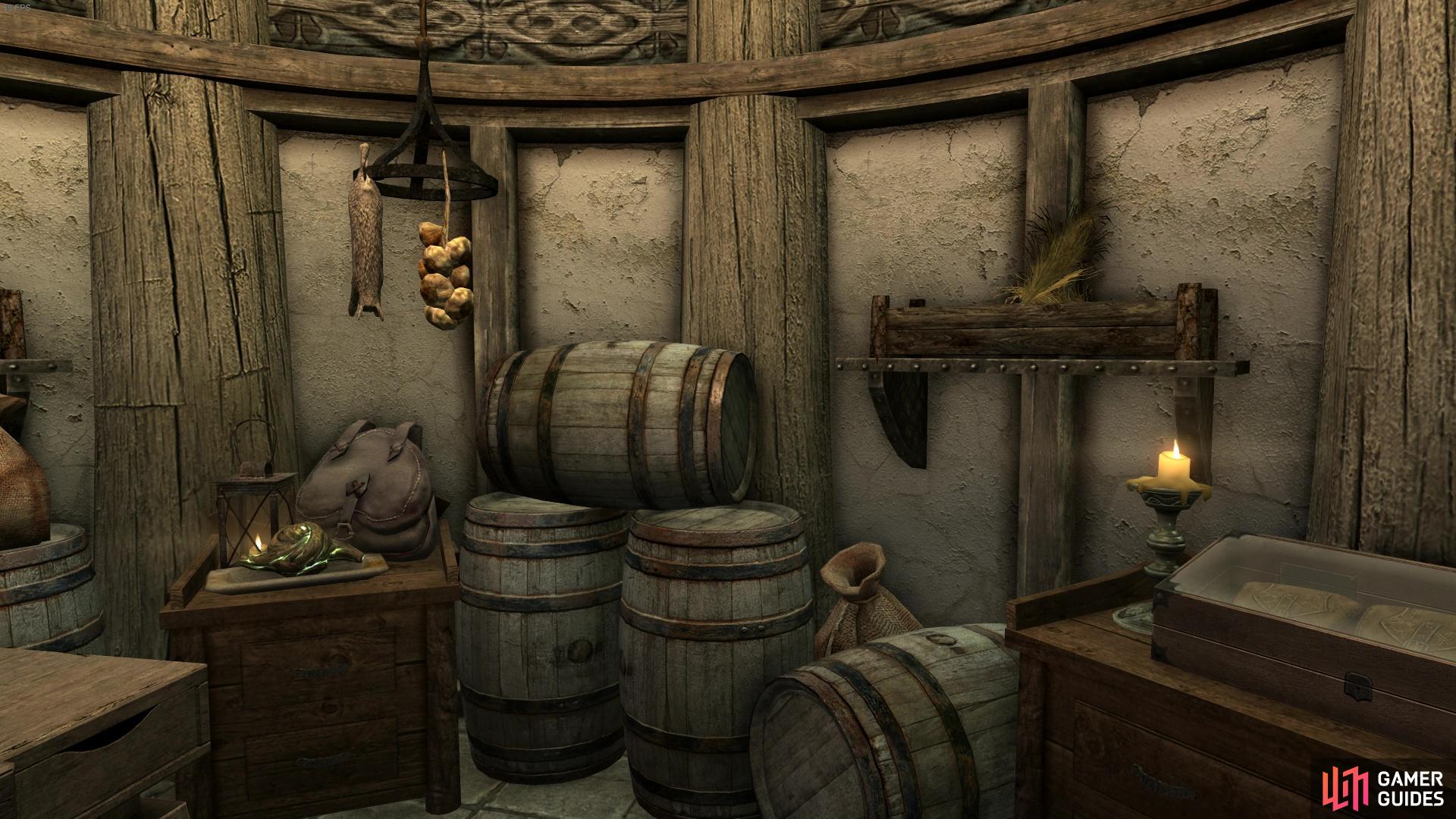 On the bottom floor, you’ll find lots of barrels and storage space.