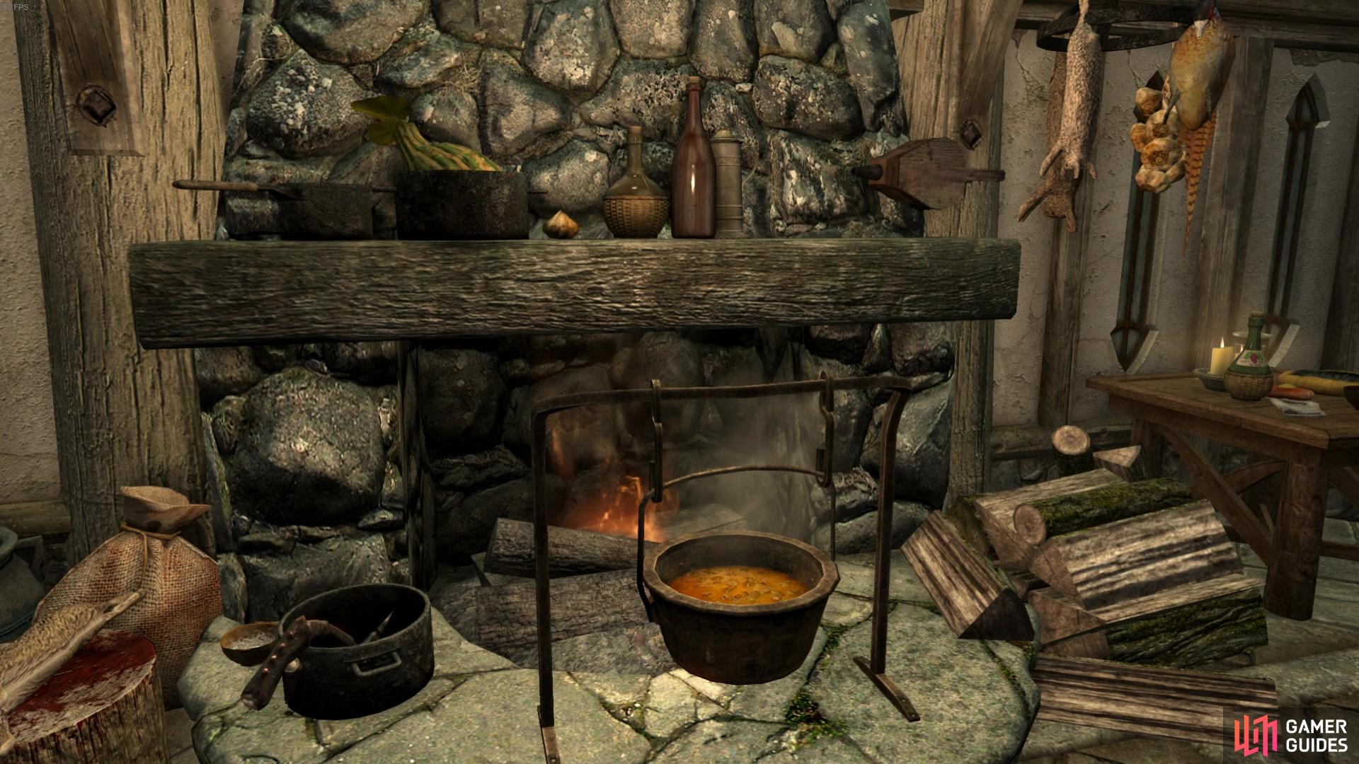 There’s a fireplace with a cooking pot ready to cook up some nice meals!