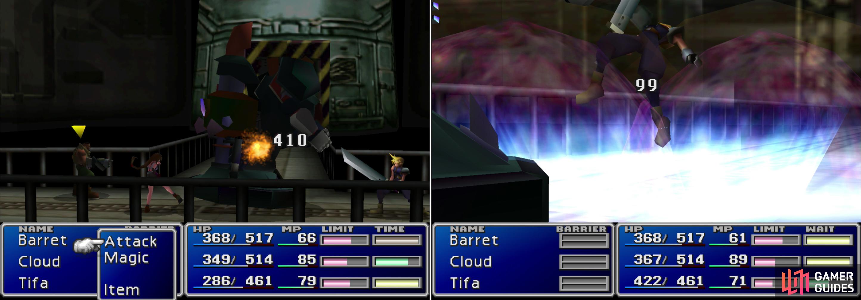 Attack Air Buster from behind to deal massive damage (left). Air Buster’s “Big Bomber” attack can be quite painful (right).