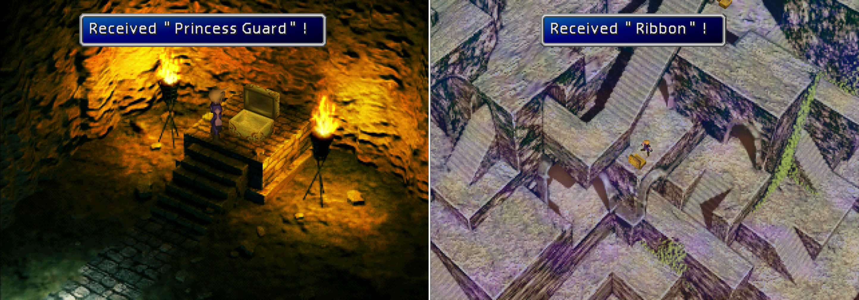 Explore the different hour rooms to claim the Princess Guard at IV (left) and the Ribbon at V (right).