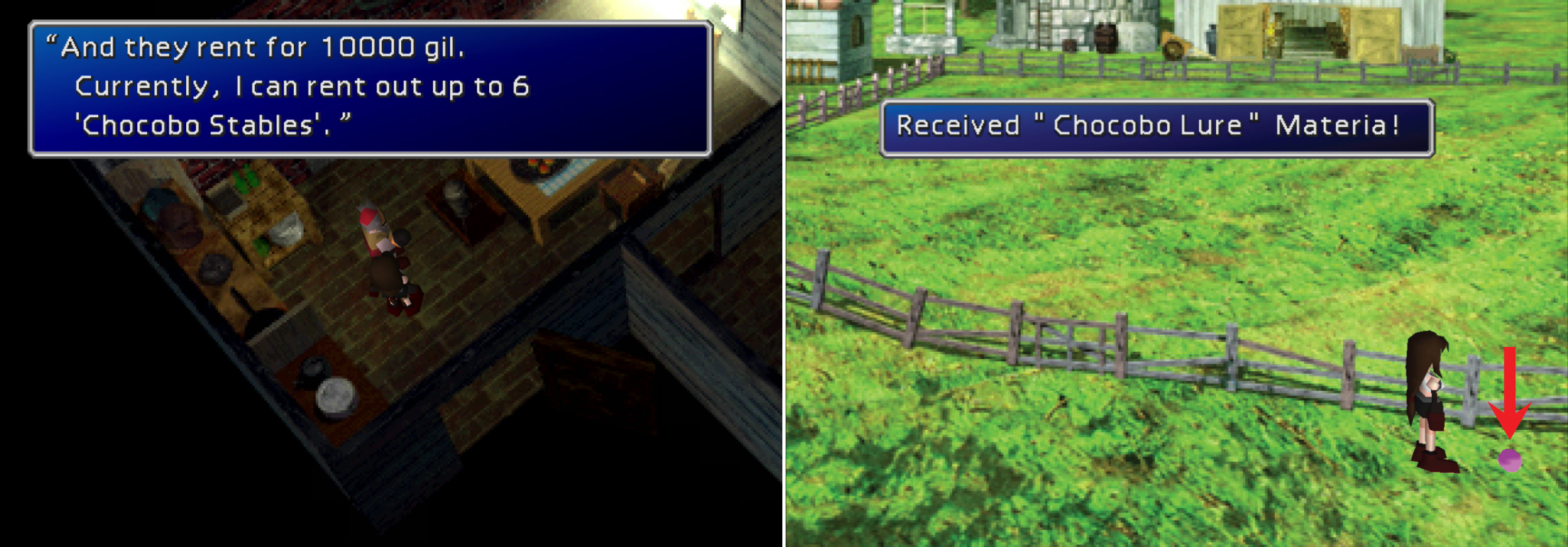 There’s no better time to rent Chocobo stables now that the world is ending… because reasons! They don’t come cheap, however… (left). You can also obtain another piece of Chocobo Lure Materia (right).