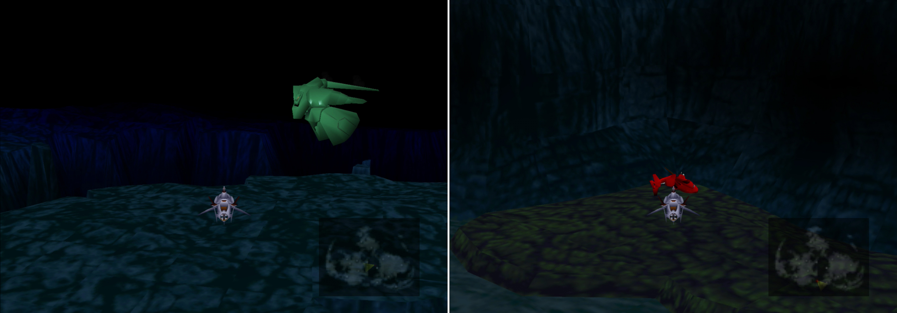 No, it’s not a giant gold fish, it’s Emerald Weapon, a superboss. Avoid it at all costs (left). Locate the red Shinra submarine you sunk earlier to recover the Huge Materia it was carrying (right).
