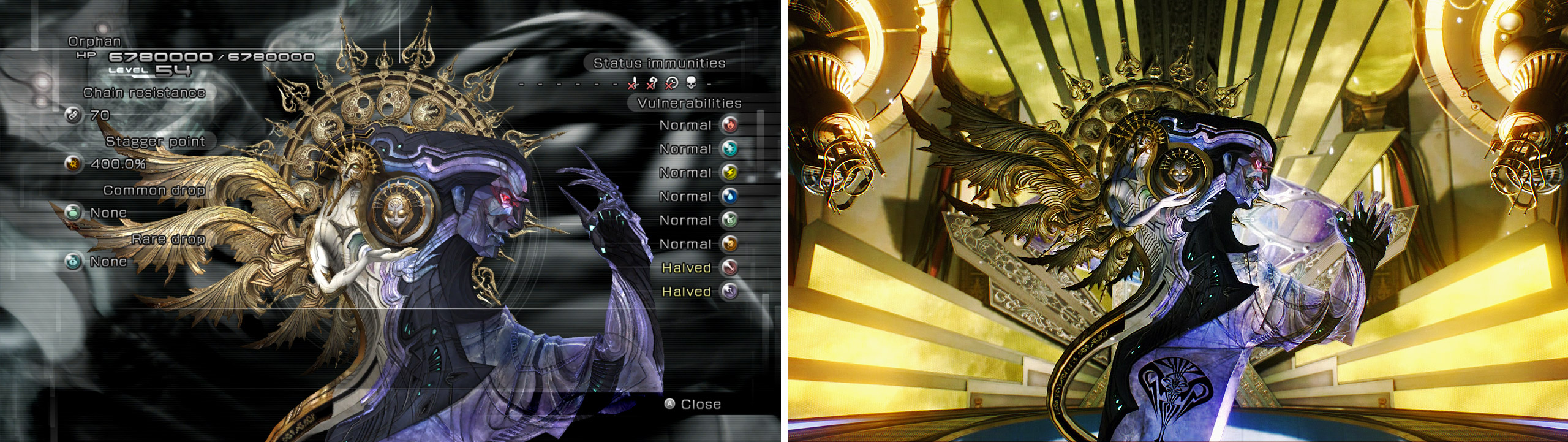 The first form of Orphan is the penultimate boss of Final Fantasy XIII. After Barthandelus is defeated, Orphan’s shell emerges from the inky fluid and attacks the party.