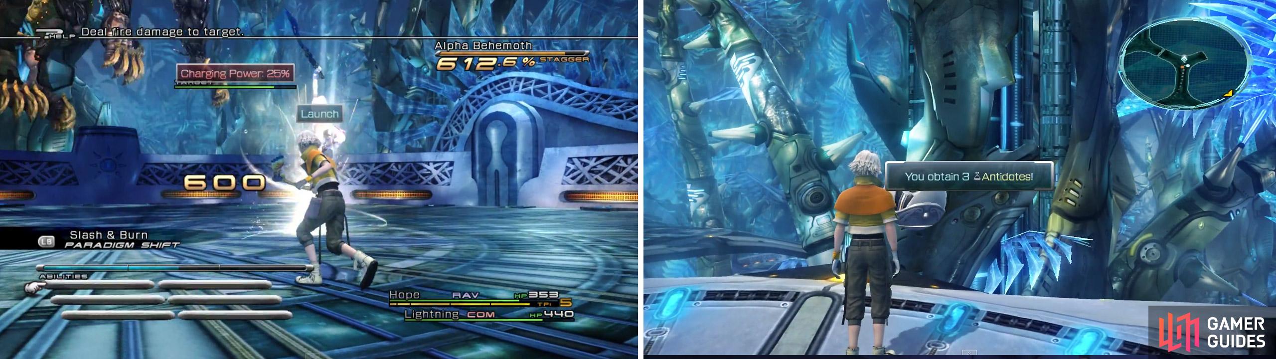 Launch the Behemoth during Stagger (left). 3x Antidotes is your reward for defeating it (right).