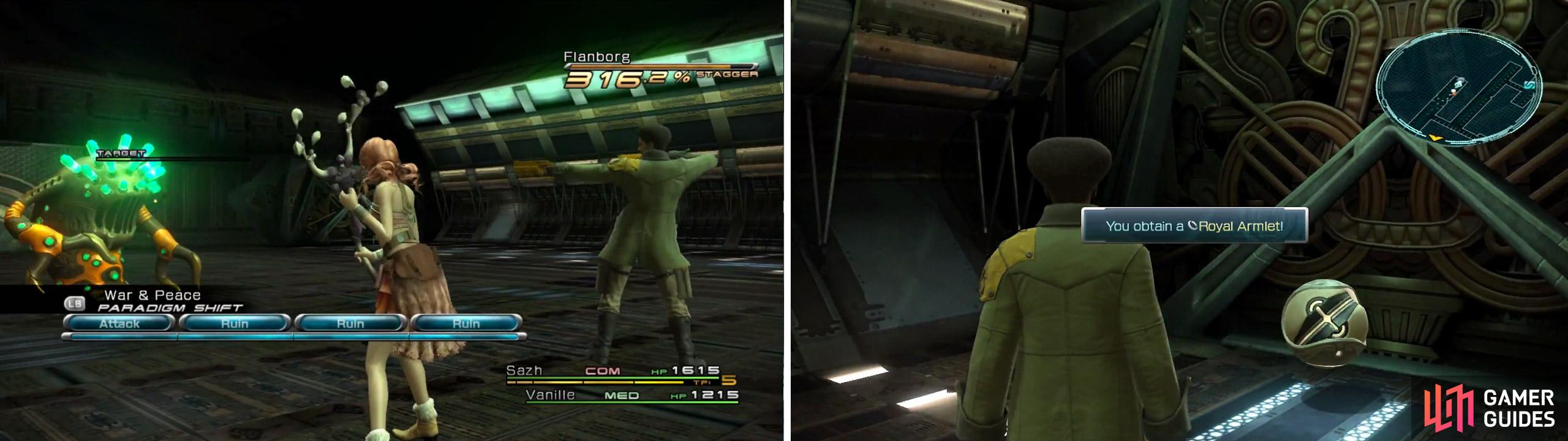 Flanborg enemy (left) and Royal Armlet location (right).
