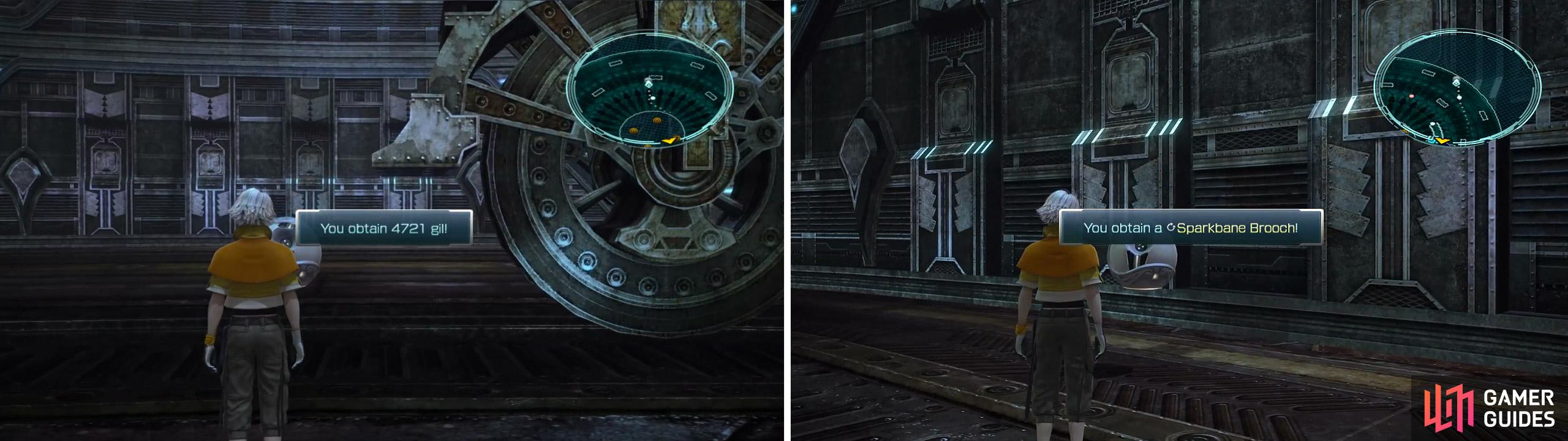 4,721 Gil (left) and Sparkbane Brooch (right) locations.