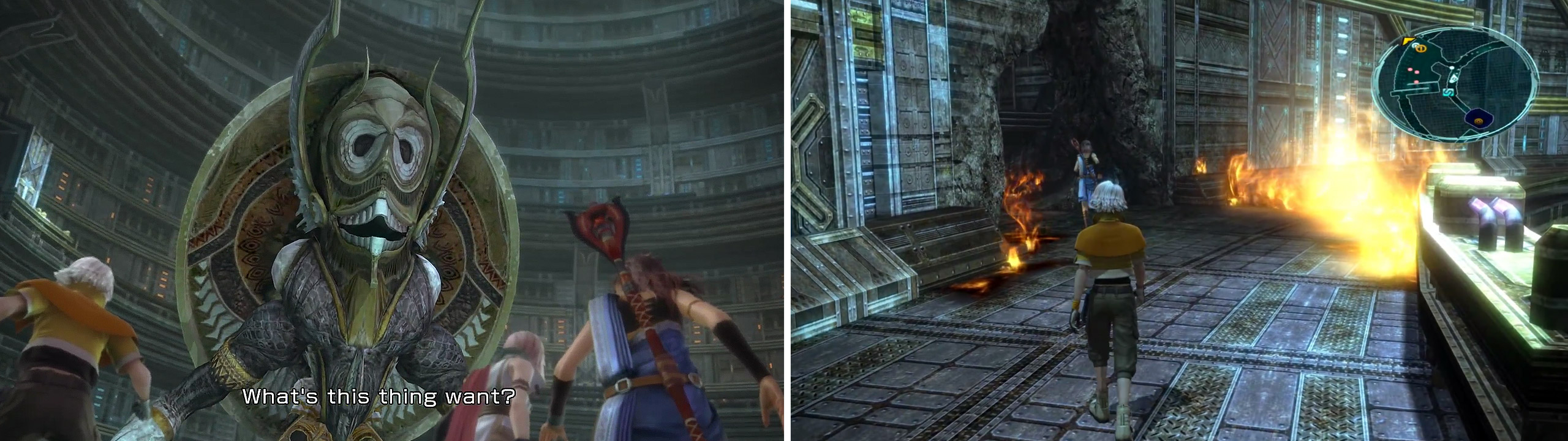 Dahaka - Guardian of the Tower (left) and the hole in the wall he creates (right).