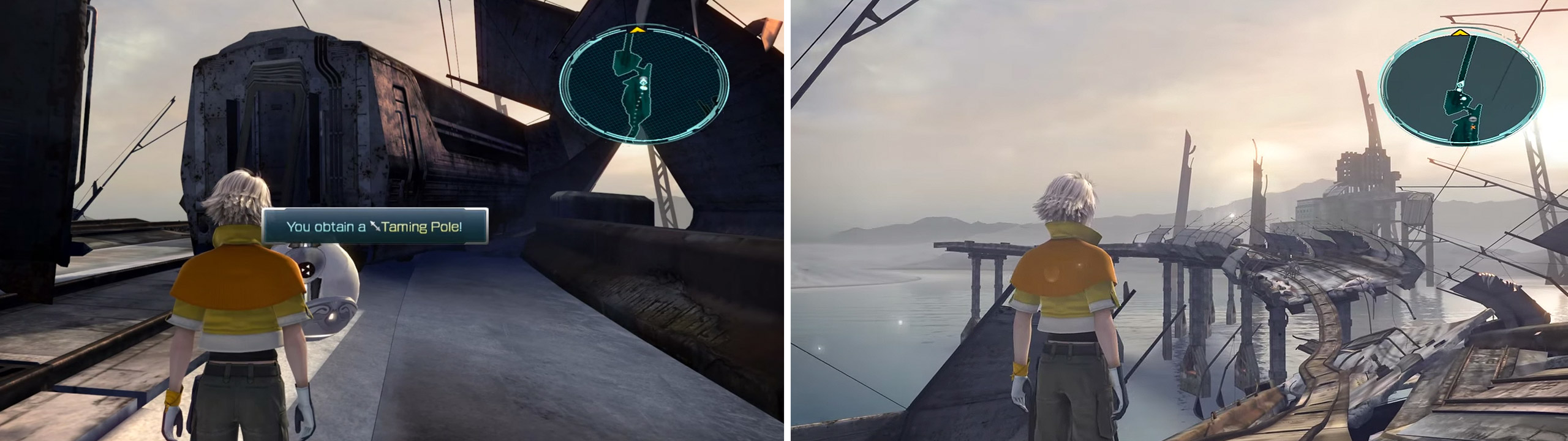 Taming Pole location (left) and the scenery around the Rust-eaten Bridge (right).