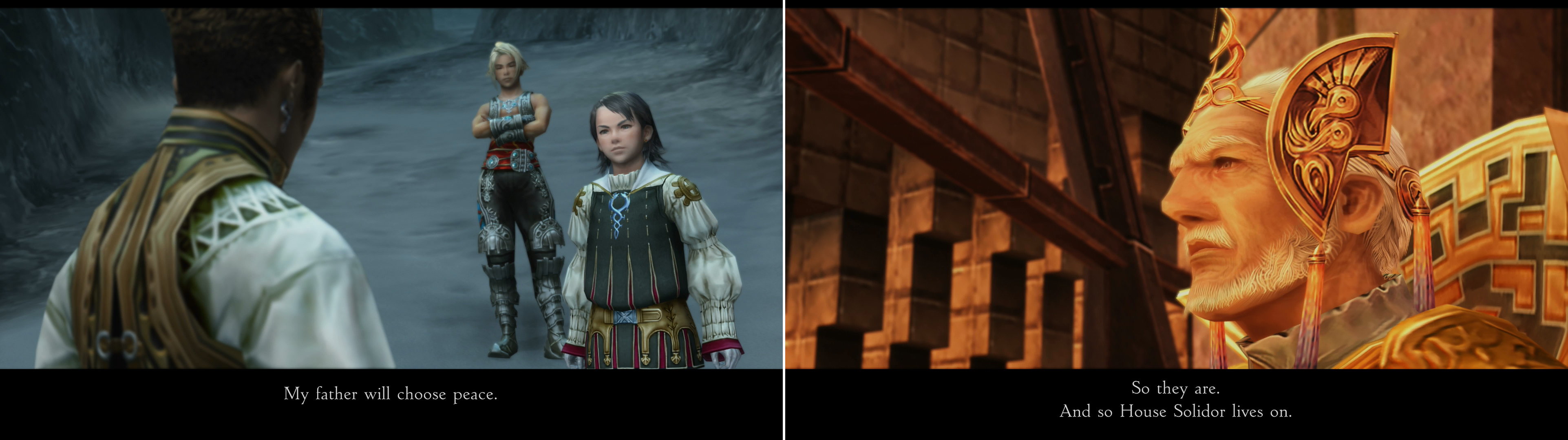 Larsa will make some naive declarations when you reach the Freezing Gorge area (left) meanwhile, events transpire in Archades which prove him wrong (right).