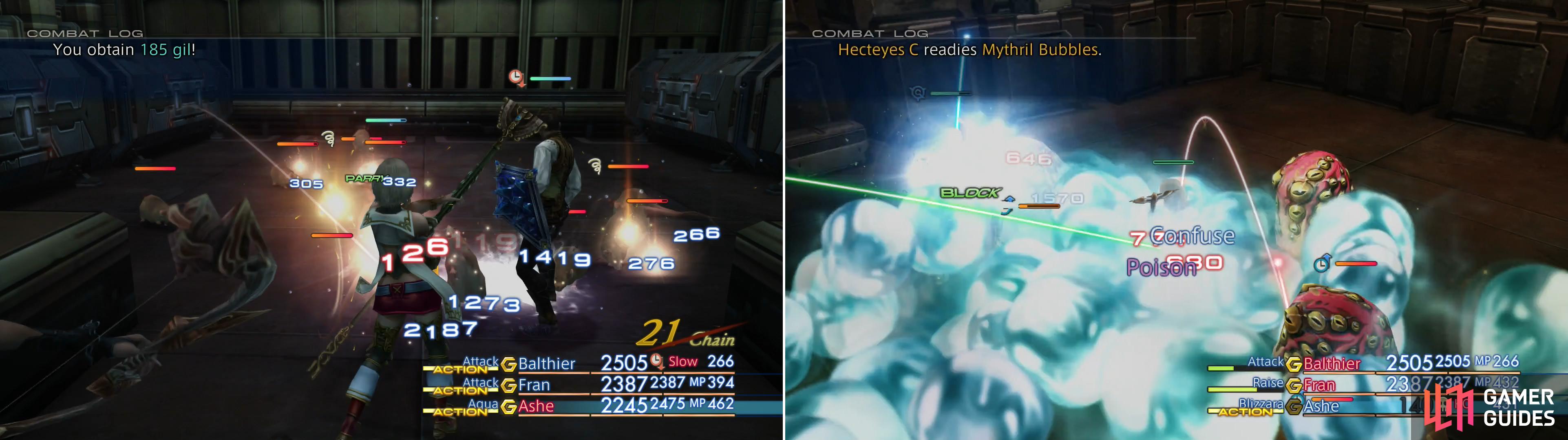 In one lab room you’ll find some Lab Rats (left) while another contains a more dangerous foe - the Hecteyes (right).