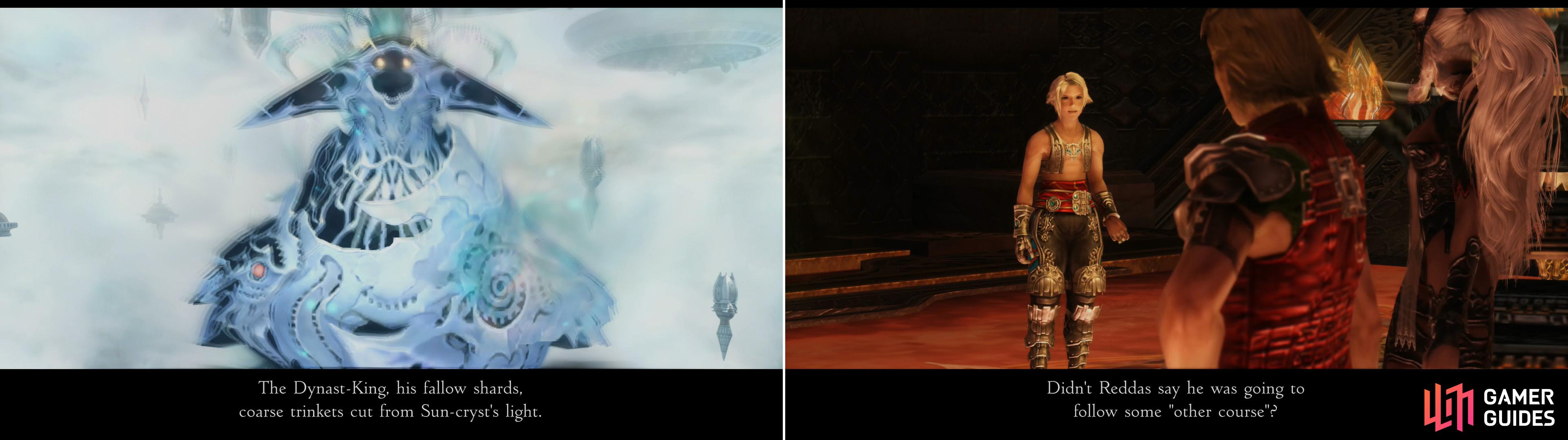 The Occuria will give Ashe a new task, however vague (left). To gain more clarity, it’s suggested you return to Reddas, who may know more (right).